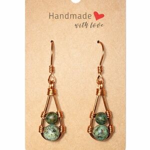 Copper and Green Stone Earrings